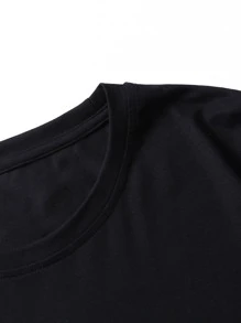 ROMWE MEN Guys Bear & Slogan Graphic Tee - Black - View 3