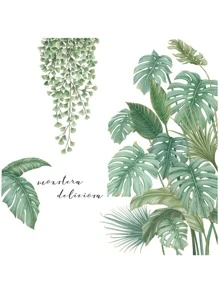 (2 张/包) 逼真的创意植物壁纸装饰植物背景贴纸绿色植物装饰贴花，多种设计可供选择，贴纸，墙贴，乙烯基贴花用于家庭装饰，春季装饰品让您的家焕然一新，节日装饰贴纸礼物生日毕业 - 綠色 - 查看 3