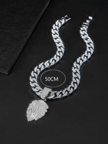 嘻哈適合女士男士時尚水鑽獅子頭吊墜項鏈完美首飾類禮品適合派對 - 銀色 - 查看 3