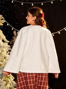 SHEIN Unity 大碼素色斗篷袖花呢外套 - 米色 - 查看 2