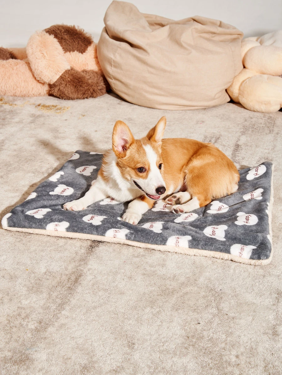 1pc Bear Print Pet Mat - Grey - View 1