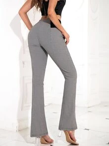 D&M Colourblock Plaid High Waist Trousers - Grey - View 2