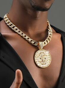 Collar de cadena con dije de dólar de diamantes de imitación para hombres y mujeres de Hip Hop, regalo de joyería perfecto para fiesta, aleación para fiesta - Amarillo Oro - Ver 13