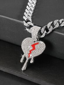 嘻哈適合女士男士水鑽愛心掛飾項鍊完美首飾類禮品適合派對合金適合派對 - 銀色 - 查看 2