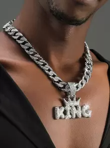 Hip Hop For Women Men Fashion Rhinestone Letter & Crown Charm Necklace Perfect Jewelry Gift For Party