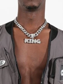 Hip Hop For Women Men Rhinestone Letter Pendant Chain Necklace Perfect Jewelry Gift For Party Alloy for Party - Silver - View 1