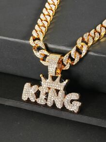 Hip Hop For Women Men Fashion Rhinestone Letter & Crown Charm Necklace Perfect Jewelry Gift For Party