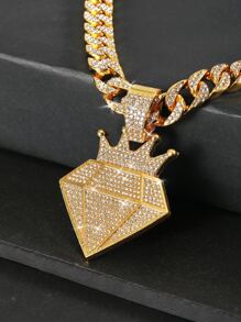 嘻哈適合女士男士水鑽裝飾鑽石形狀吊墜項鍊完美首飾類禮品適合派對 - 金黃色 - 查看 2