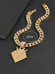 嘻哈適合女士男士水鑽裝飾鑽石形狀吊墜項鍊完美首飾類禮品適合派對 - 金黃色 - 查看 3