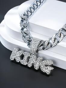 Hip Hop For Women Men Rhinestone Letter Pendant Chain Necklace Perfect Jewelry Gift For Party Alloy for Party - Silver - View 2