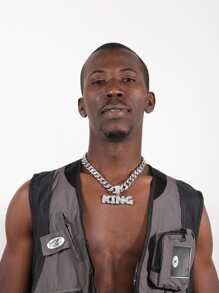 Hip Hop For Women Men Rhinestone Letter Pendant Chain Necklace Perfect Jewelry Gift For Party Alloy for Party - Silver - View 3