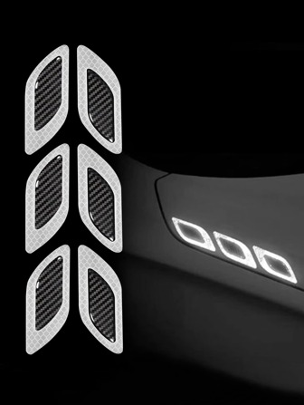 6 Pieces/Set Of Car Reflective Stickers, Carbon Fiber Tape.