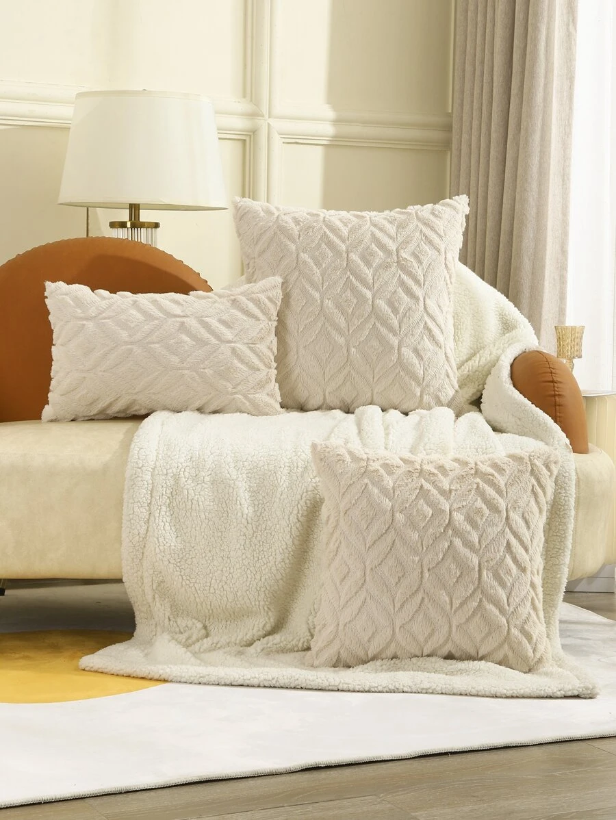 Miater 1pc Fluffy Cushion Cover Without Filler - Beige - View 1