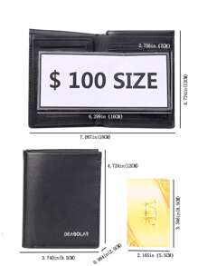 Billetera pequeña con pliegue gráfico y letras para hombre, monedero pequeño con bolsillo para monedas, billetera plegable para hombre con ventana de identificación - Negro - Ver 3