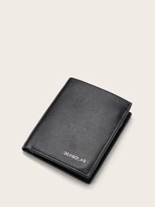 Billetera pequeña con pliegue gráfico y letras para hombre, monedero pequeño con bolsillo para monedas, billetera plegable para hombre con ventana de identificación - Negro - Ver 4