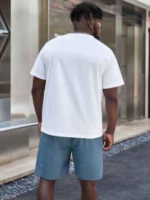 Manfinity Homme 男士字母圖案T恤和短褲 - 藍白色 - 查看 2