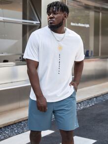 Manfinity Homme 男士字母圖案T恤和短褲 - 藍白色 - 查看 5