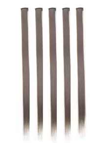 5pcs Set Grey Clip In Synthetic Hair Extension Long Straight  For Women Girls With Cosplay - Grey - View 4