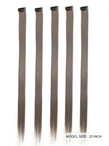 5pcs Set Grey Clip In Synthetic Hair Extension Long Straight  For Women Girls With Cosplay - Grey - View 5