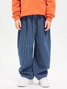 Chico preadolescente Jeans rectos estilo japones de rayas suelto para primavera & otoño - Azul lavado medio - Ver 5