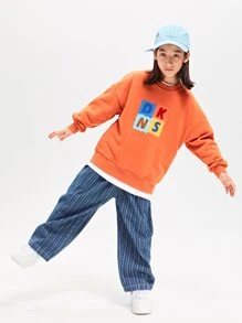 Chico preadolescente Jeans rectos estilo japones de rayas suelto para primavera & otoño - Azul lavado medio - Ver 4