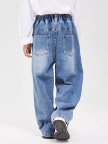 Chico preadolescente Pantalones desgarro Jeans suave recto de pierna ancha para primavera con otoño - Lavado ligero - Ver 2
