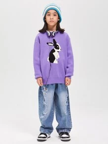 Chico preadolescente Pantalones desgarro Jeans suave recto de pierna ancha para primavera con otoño - Lavado ligero - Ver 4