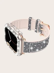 2入組女士閃爍矽膠手錶帶，雙鑽石鑲嵌手錶盒，支援38mm、40mm、41mm、42mm、44mm、45mm、49mm的蘋果手錶，並支援蘋果手錶的Ultra / SE / 9/8/7/6/5/4/3/2/1系列，帶有顏色變化的閃爍 - 彩色 - 查看 2