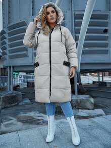 Áo khoác có mũ trùm đầu có dây rút Astrid Plus Size - Màu be - Xem 5