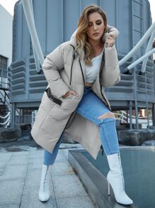 Áo khoác có mũ trùm đầu có dây rút Astrid Plus Size - Màu be - Xem 1