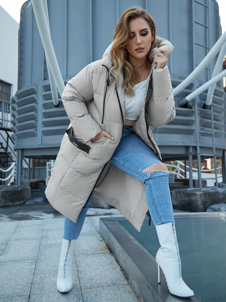 Áo khoác có mũ trùm đầu có dây rút Astrid Plus Size - Màu be - Xem 1