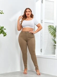 Apperloth A Plus High Waist Skinny Trousers - Khaki - View 3