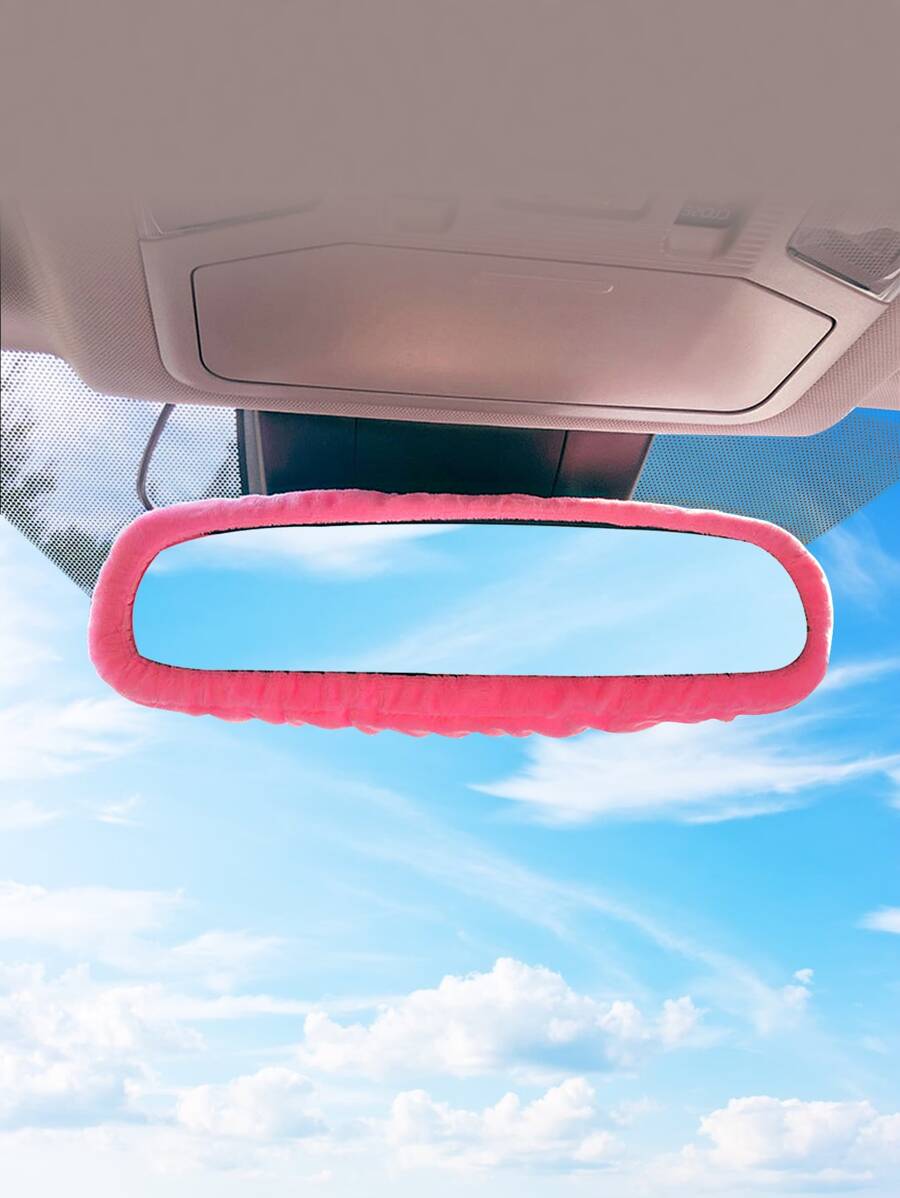 1pc Plush Car Rearview Mirror Cover - Pink - View 1