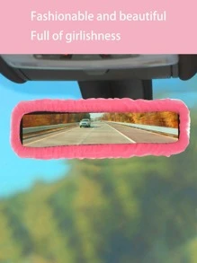 1pc Plush Car Rearview Mirror Cover - Pink - View 4