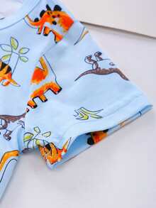 SHEIN Toddler Boys Dinosaur Print Tee With Track Shorts - Baby Blue - View 3