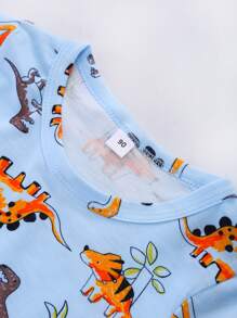 SHEIN Toddler Boys Dinosaur Print Tee With Track Shorts - Baby Blue - View 4