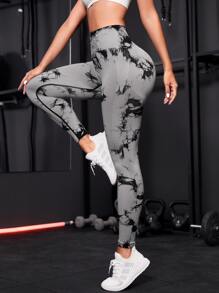 Powerista 紮染瑜伽打底褲無縫高彈力緊縮褶皺臀部緊身打底褲 - 灰色 - 查看 2