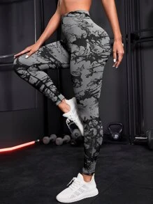 Yoga Trendy 無縫紮染運動打底褲 - 灰色 - 查看 1