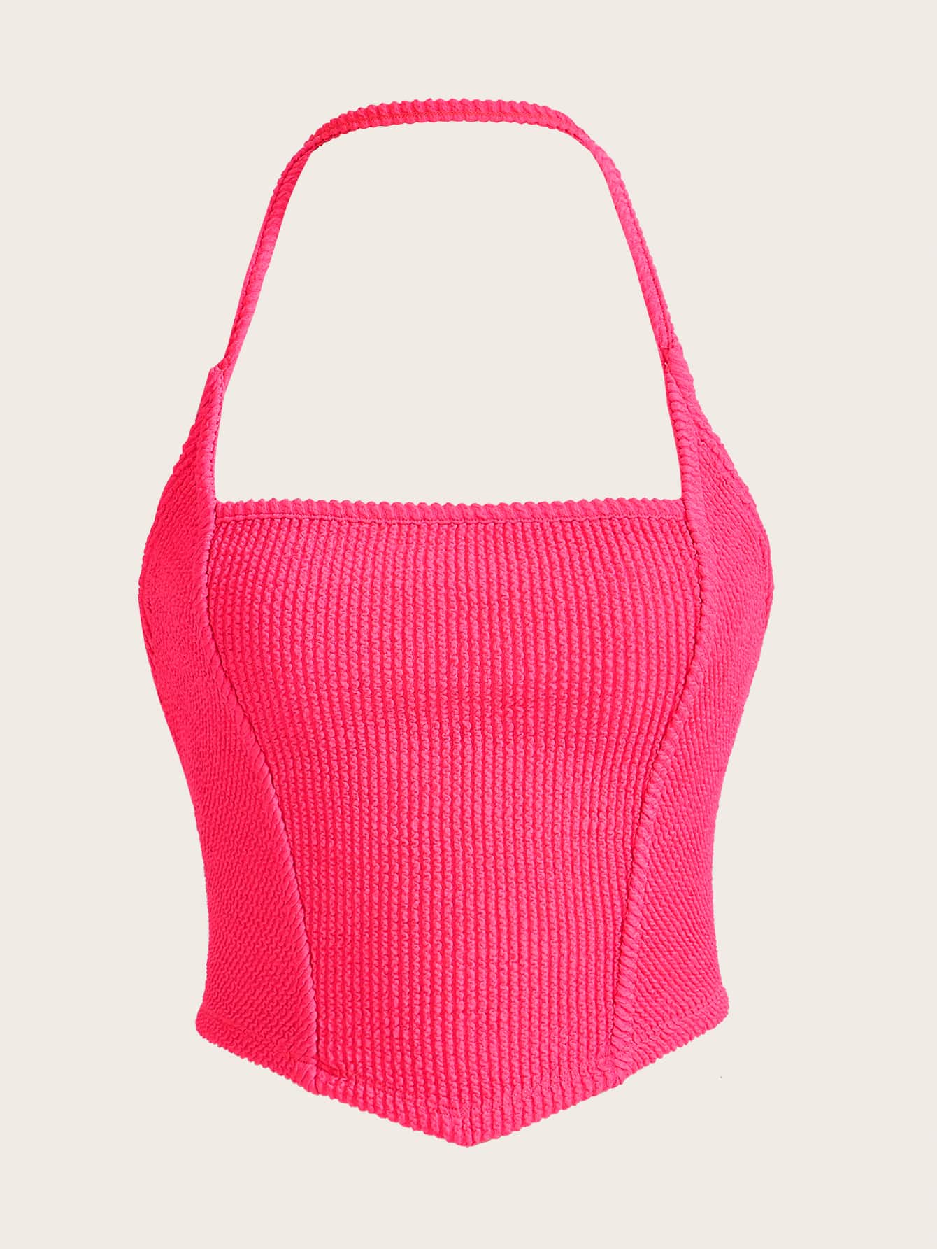 SHEIN ICON Asymmetrical Hem Halter Top - Hot Pink - View 1