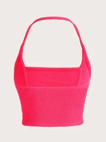 SHEIN ICON Asymmetrical Hem Halter Top - Hot Pink - View 2