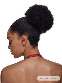 1pc Drawstring Ponytail Kinky Curly 1B Natural Black Color Remy Natural Black Color Human Hair Extension Puff Bun For Women Hair Extensions - Natural Black - View 3