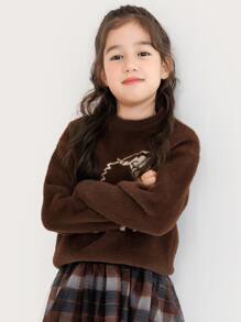 Girls 1pc Cartoon Pattern Drop Shoulder Jumper - Chocolate Brown - View 5