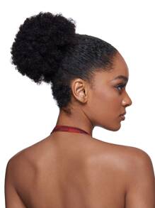 1pc Drawstring Ponytail Kinky Curly 1B Natural Black Color Remy Natural Black Color Human Hair Extension Puff Bun For Women Hair Extensions - Natural Black - View 4
