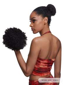 1pc Drawstring Ponytail Kinky Curly 1B Natural Black Color Remy Natural Black Color Human Hair Extension Puff Bun For Women Hair Extensions - Natural Black - View 5