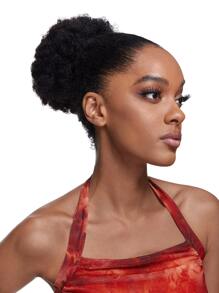 1pc Drawstring Ponytail Kinky Curly 1B Natural Black Color Remy Natural Black Color Human Hair Extension Puff Bun For Women Hair Extensions - Natural Black - View 6