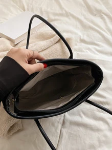 Túi Xách tay Nữ Xù màu trơn Đôi tay cầm Đúng mốt - màu đen - Xem 7