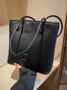 Túi Xách tay Nữ Xù màu trơn Đôi tay cầm Đúng mốt - màu đen - Xem 8