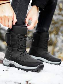 Hombres Botas de nieve con diseño de cordón - Negro - Ver 1