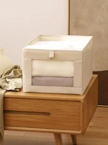 1 件衣服收纳盒，透明面板防尘收纳篮，用于衣服和玩具装饰秋季装饰节日装饰房间装饰家居装饰秋季装饰卧室装饰卧室，收纳盒，家庭收纳，适用于女士白色 T 恤、女士黑色裤子、女士冬装、连衣裙、女士冬装、优雅女装、女士白衬衫、长袖、女士白色连体裤、女士春装、女士春装、春季、春装、简约、夏季上衣收纳 - 米色 - 查看 3