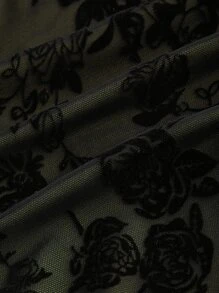 ROMWE PUNK Grunge Floral Print Lace Trim Mesh Top - Multicolor - View 4